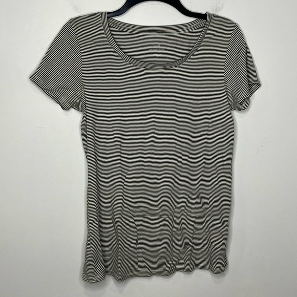 J. Jill striped scoop neck Pima tee 100% Pima cotton gray white womens small - Picture 1 of 4